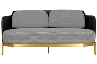Sofa VENICE tkanina pepitka biało-czarna ekoskóra - złota podstawa