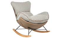 Fotel bujany OTILIA brązowa pepitka -  drewniane płozy, ekoskóra